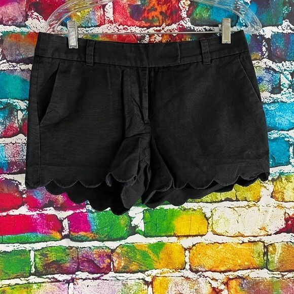 J. Crew Black Linen Blend Scallop Trim Shorts Size 4 - Picture 1 of 6